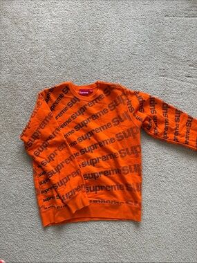Authentic Supreme Orange All-Over Logo Crewneck Sweater